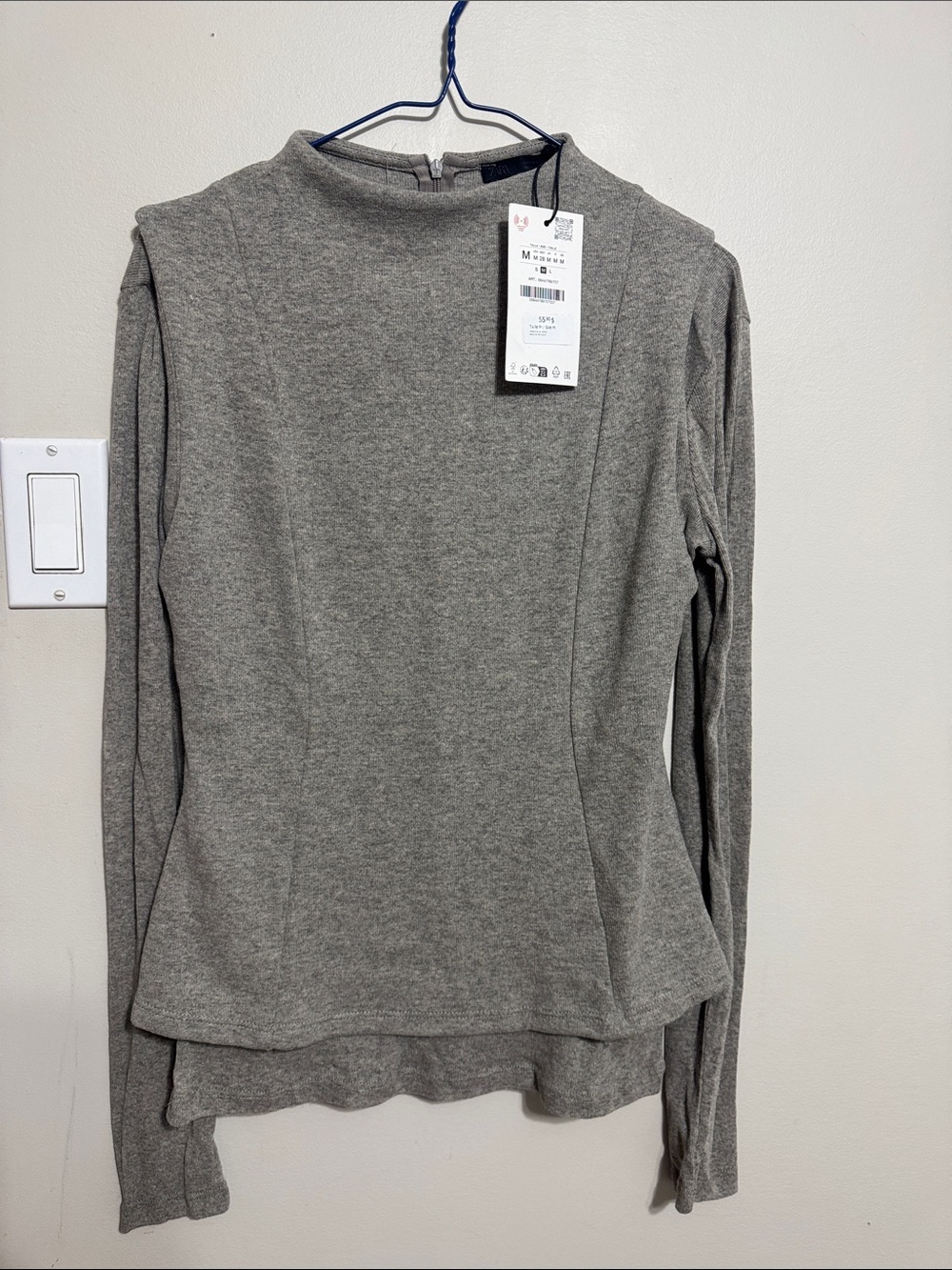 Zara Heather Gray Long-Sleeve Mock Neck Top